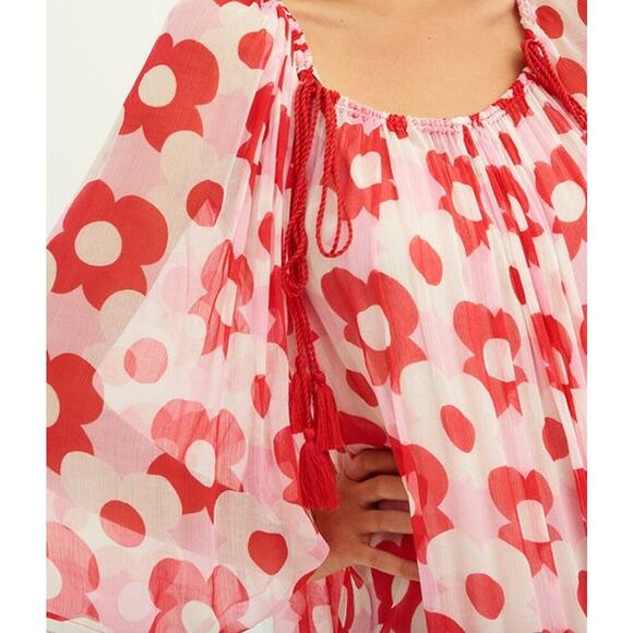 Antik Batik preppy sheer hippie floral fluid bounce dress with tassels Small - Picture 2 of 11